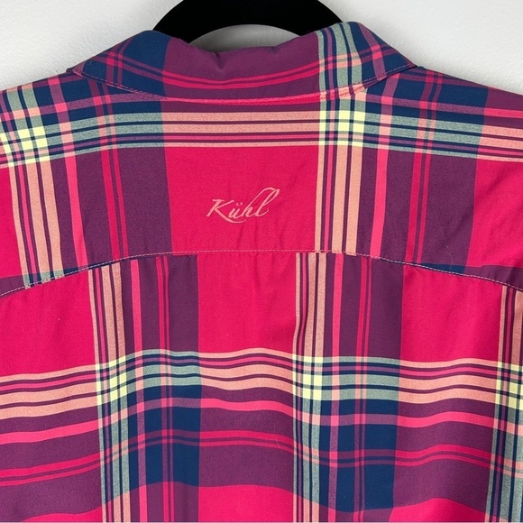 Kuhl Casual Plaid Western Nylon Long Roll Tab Sleeve Button Down Shirt XL Pink - Picture 16 of 16
